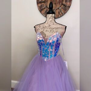 Iridescent mirror purple prom dress, pageant gown, non traditional wedding dress